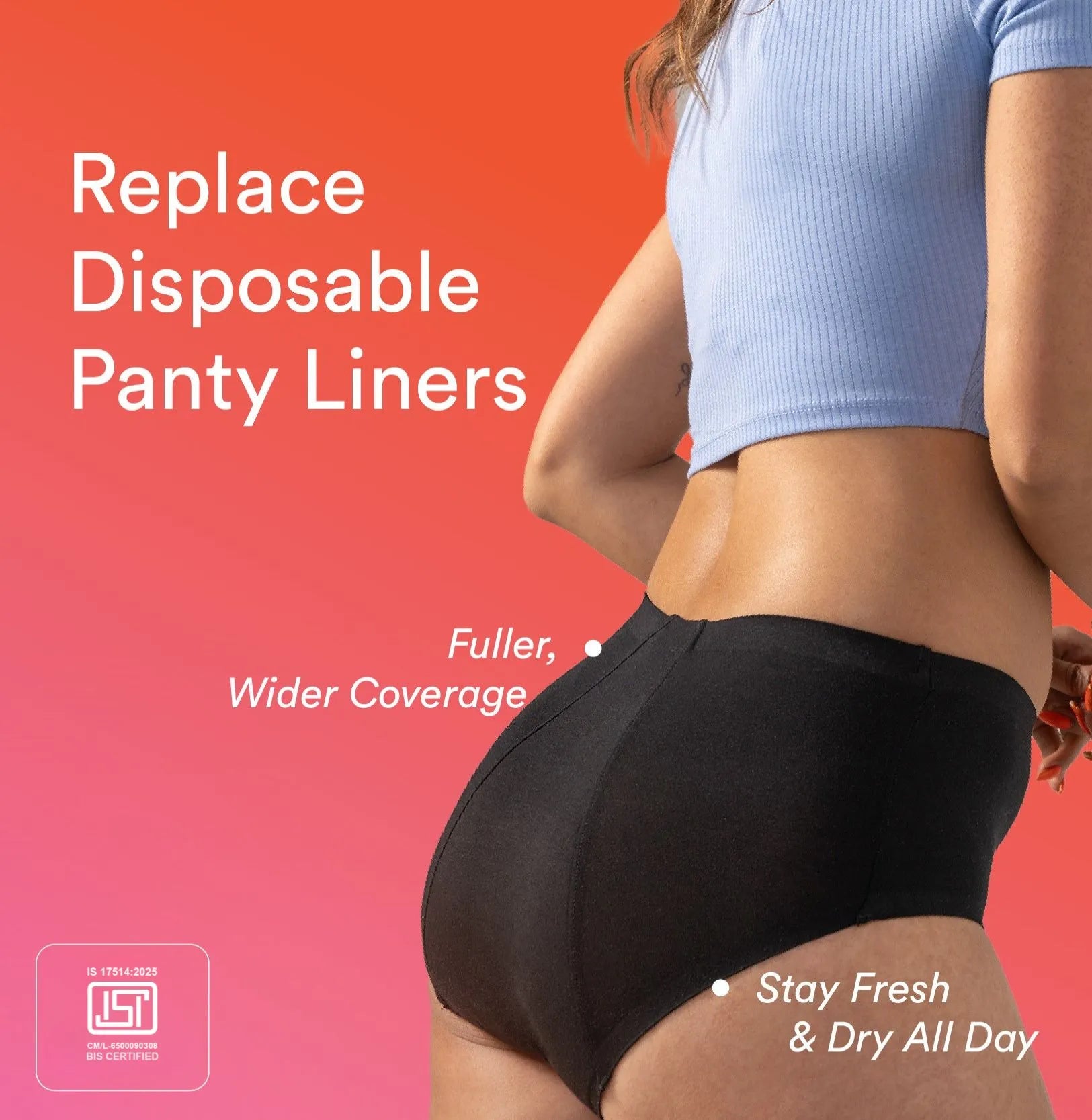 Daily Panty Liner Underwear/Cotton | Mid-Rise | Black