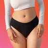 Woman wearing black daily panty liner underwear