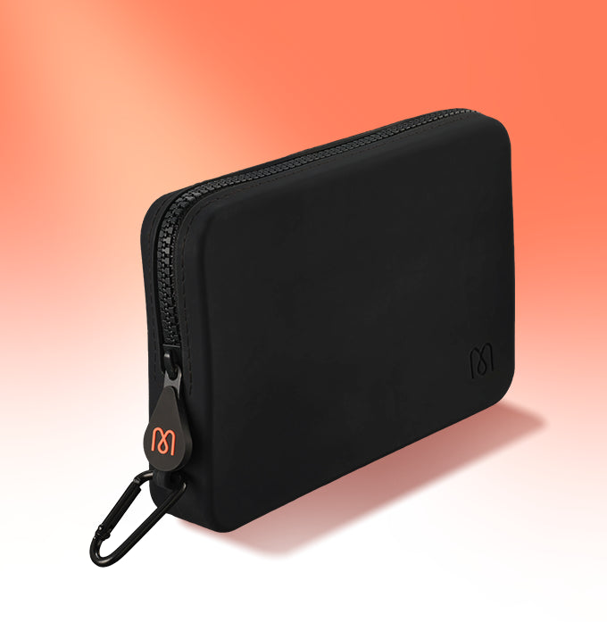 Black sanitary pad pouch with zipper and carabiner clip