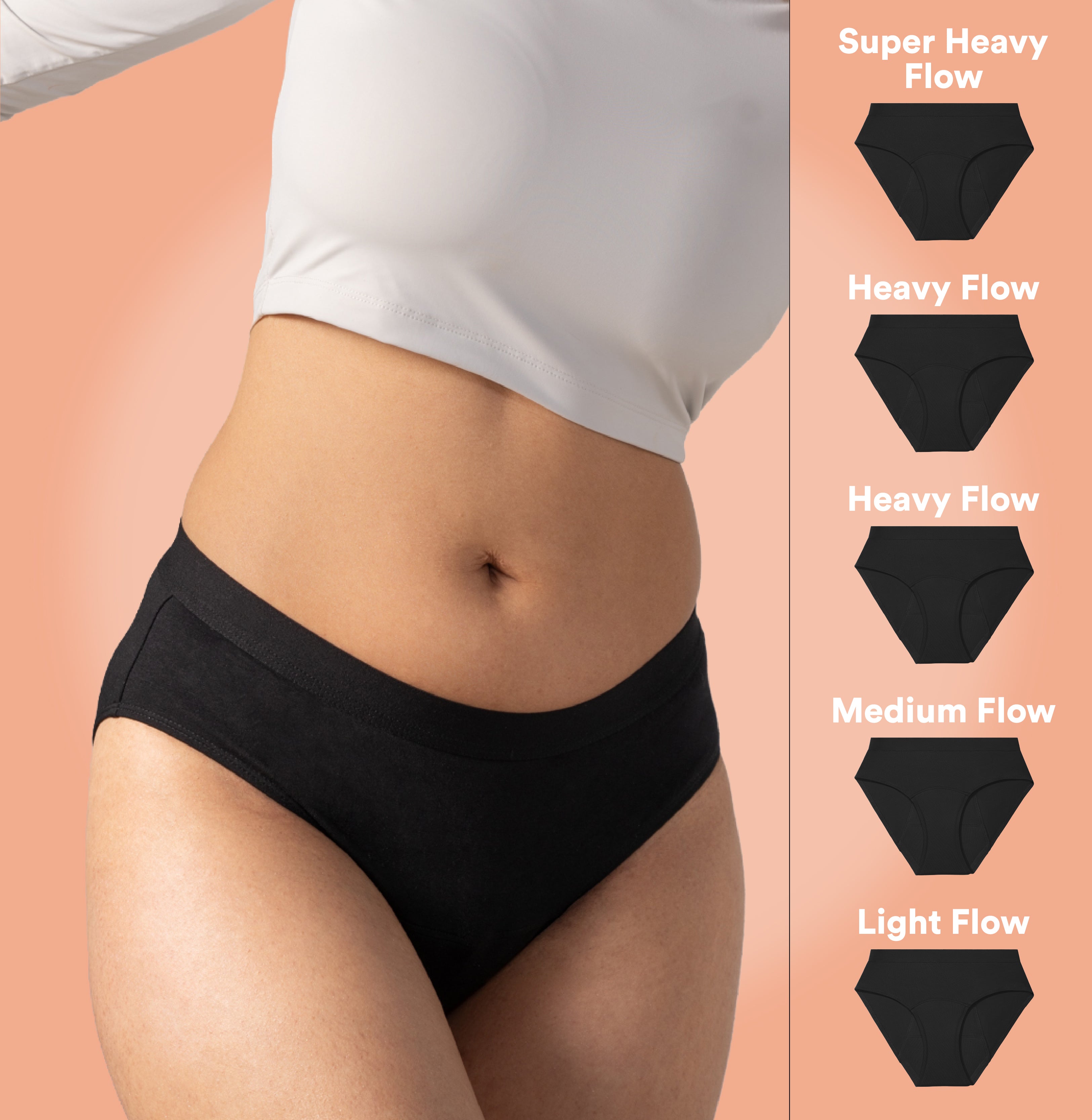 Cotton Period Panty Pack/Mid-Rise | Black |Set of 5