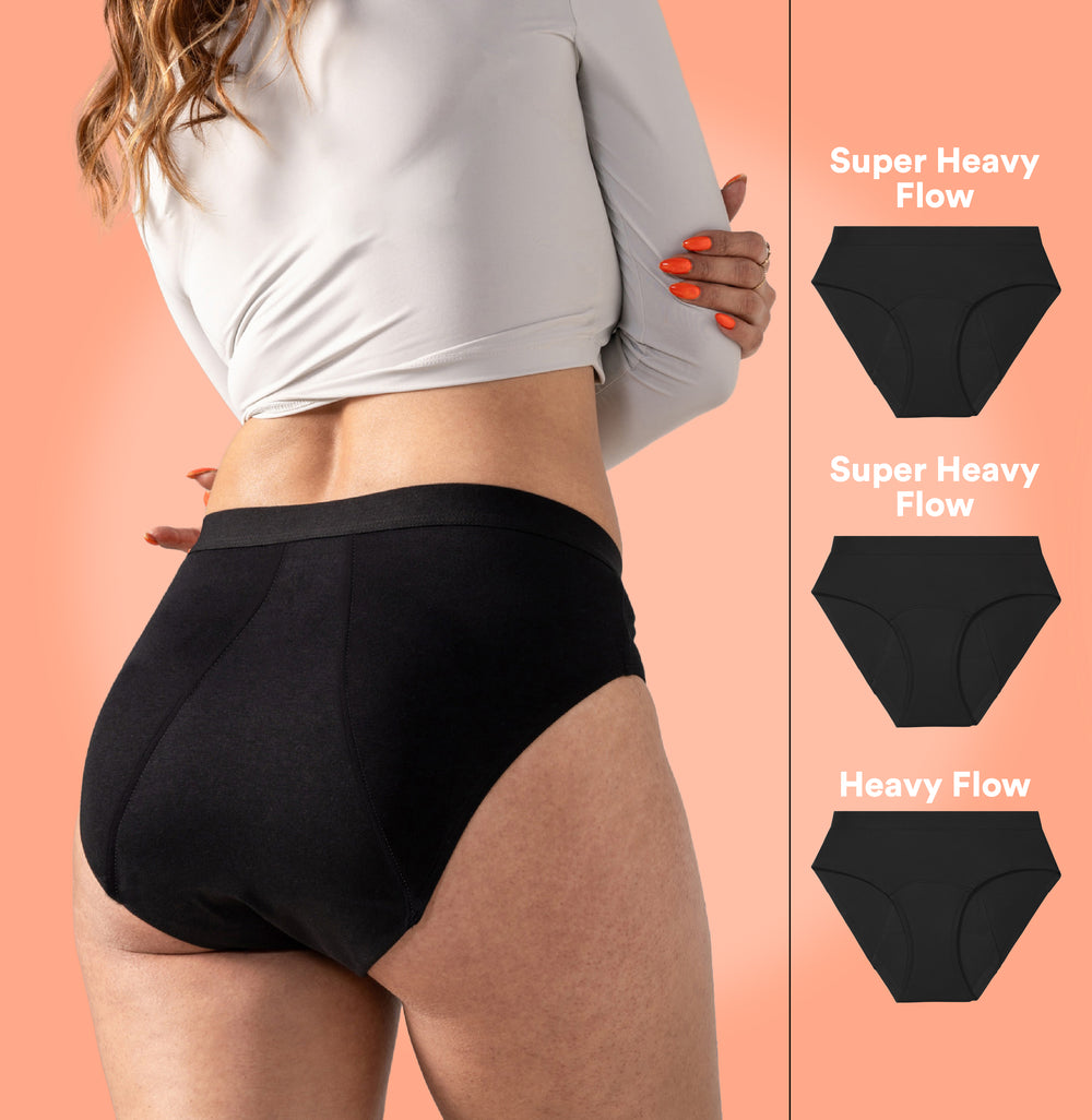 Cotton All Black Heavy Flow 3 Pack/Mid-Rise | Black | Set of 3