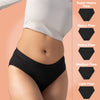 Woman wearing black period panty, 5 black panties shown