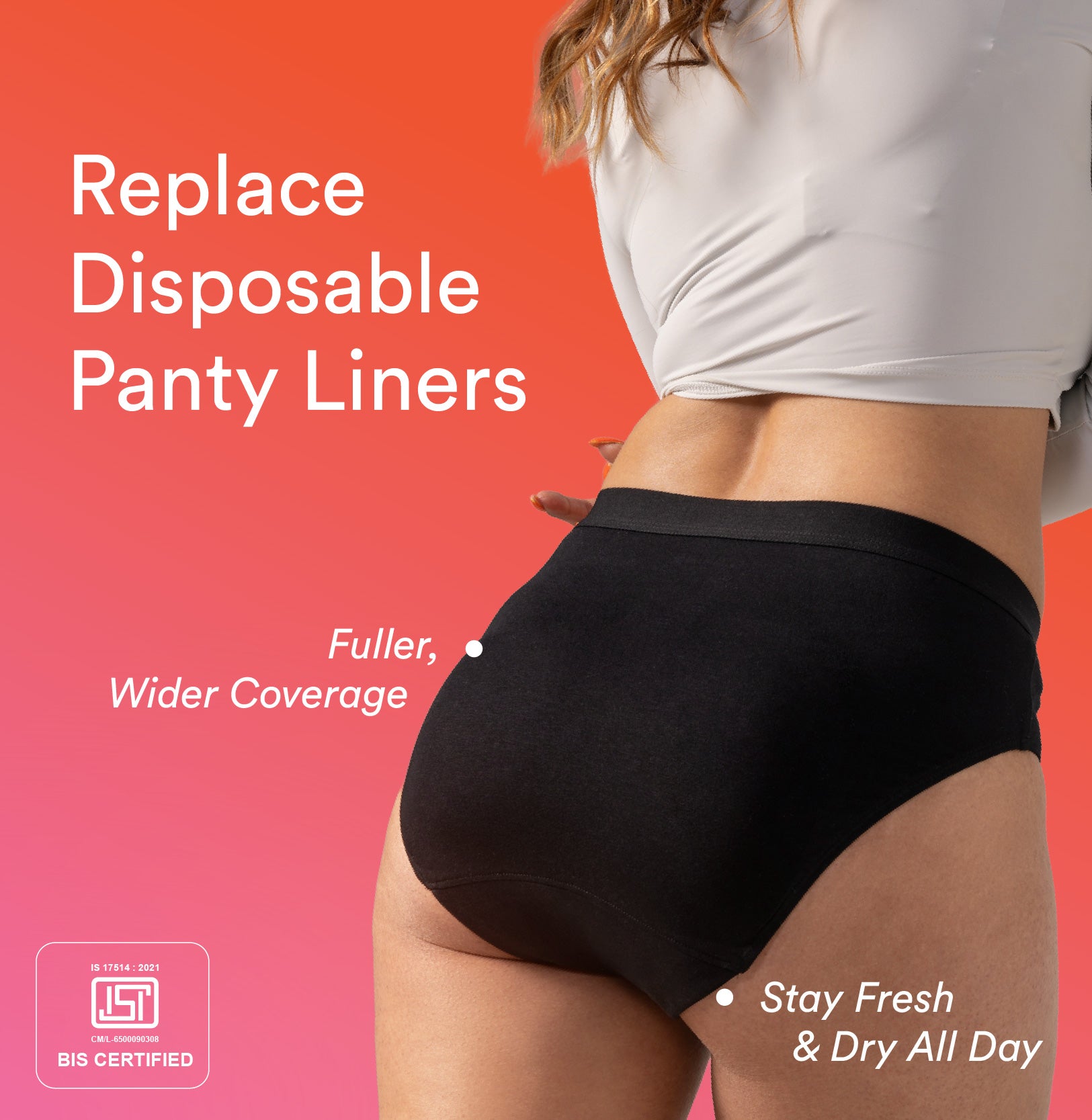 Daily Panty Liner Underwear/Cotton | Mid Rise | Black