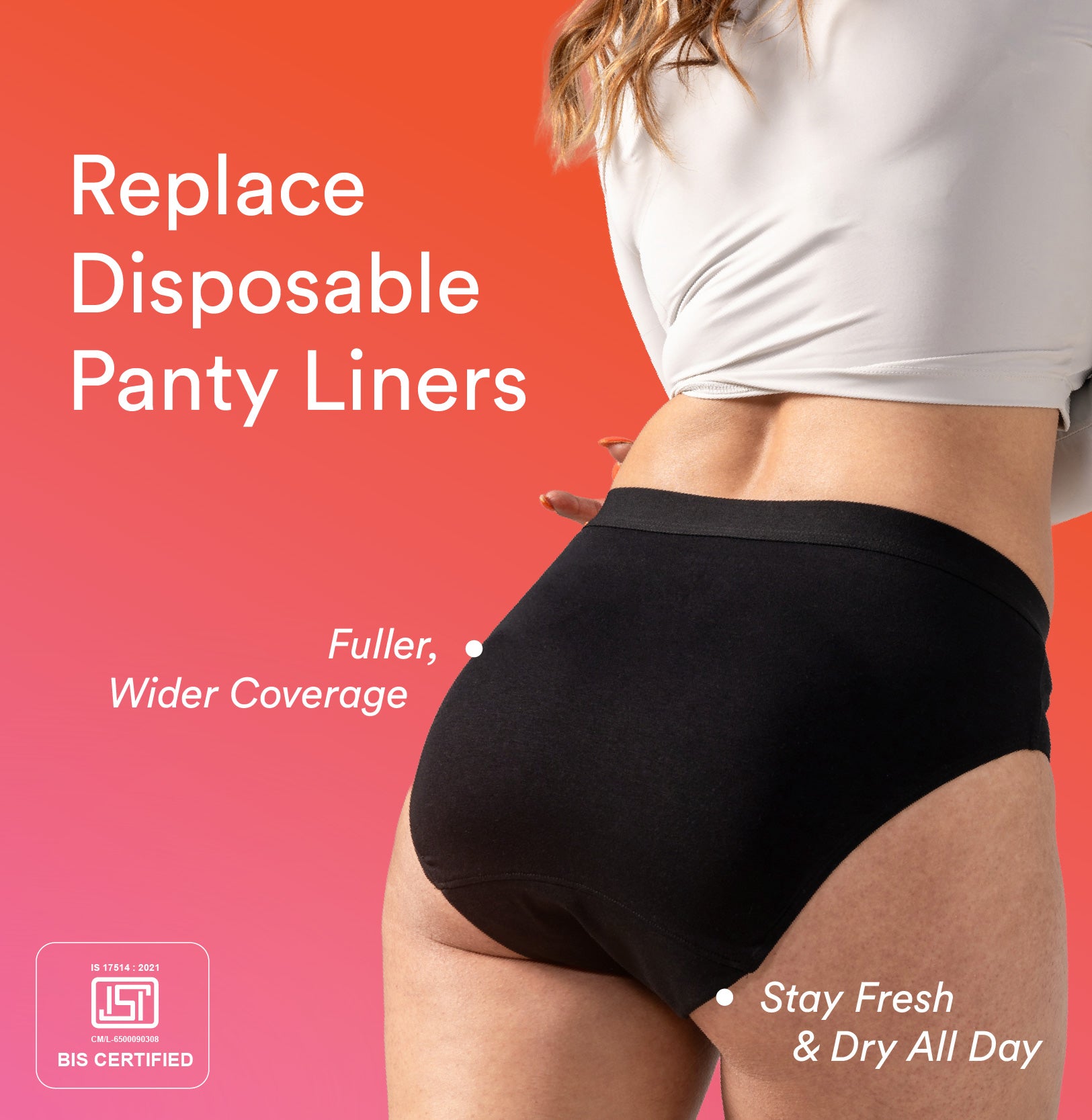 Daily Panty Liner Underwear/Cotton | High Rise | Black