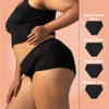 Woman in black period underwear, pack of 4 shown