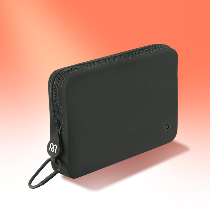 Slate Grey period pouch with zipper and carabiner clip